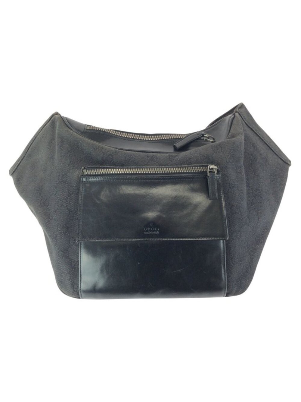 Gucci Black Silver GG Canvas Leather Belt Bag